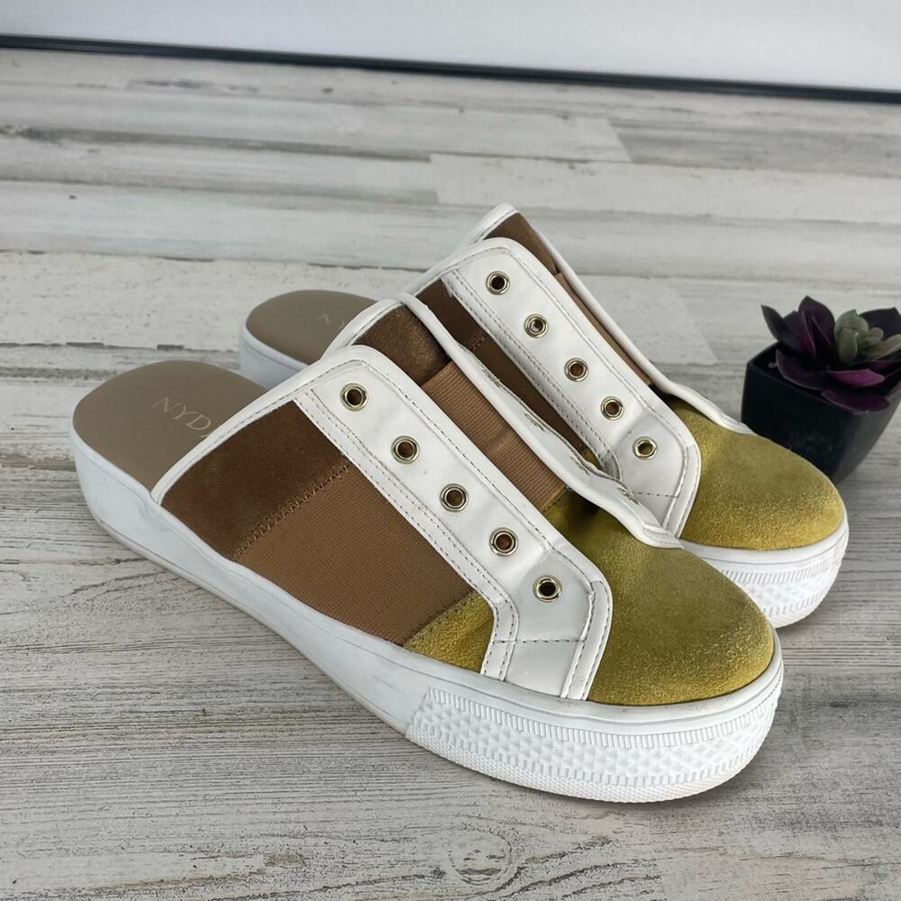 NYDJ Leather Sneaker White Yellow Mules Slip On Size 8